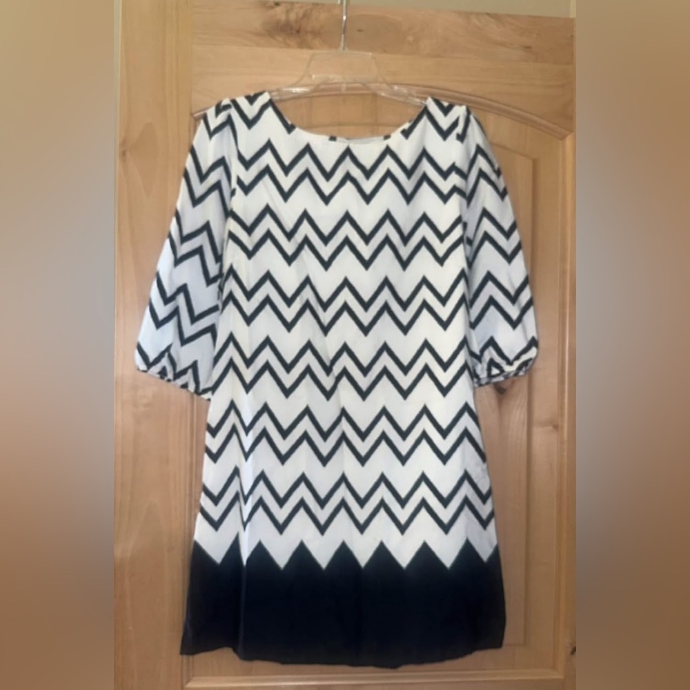 Pink Owl Black and White Puff Sleeve A-line Dress